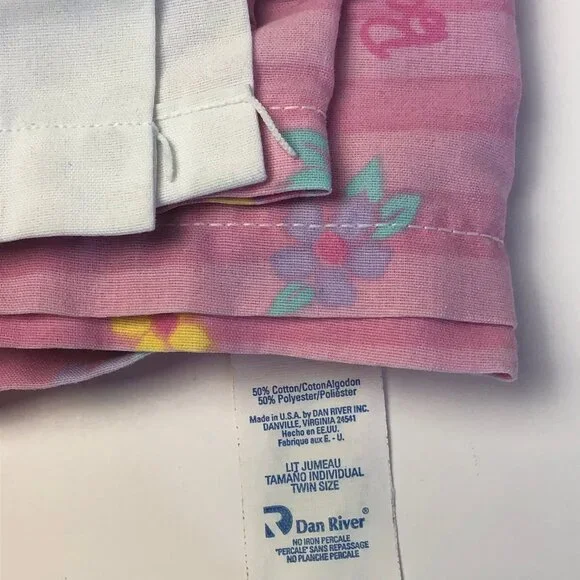 Vintage 90s Barbie Bedsheets Twin Set (Flat + Fitted) 1997 Sweet Dreams Ribbons - Picture 13 of 15